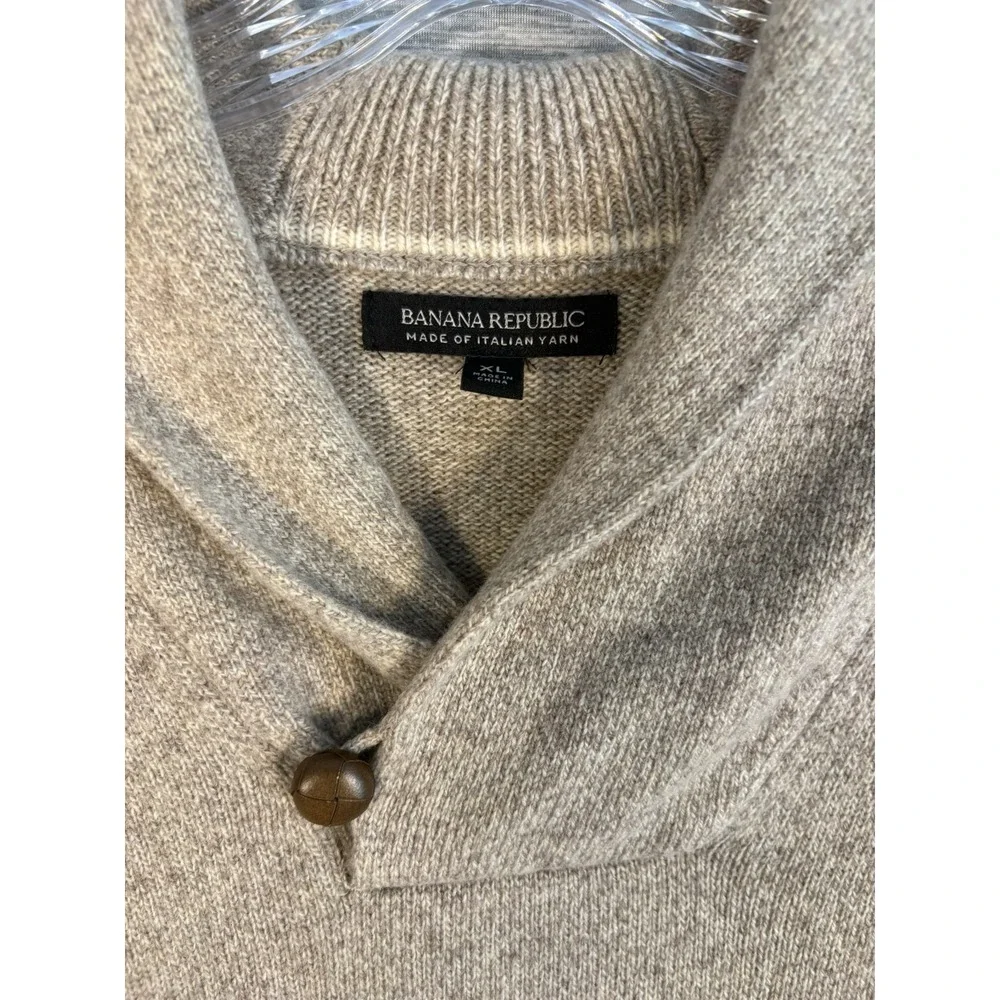Banana Republic Italian Merino Wool Shawl Collar Sweater Mens XL Oatmeal Knit
